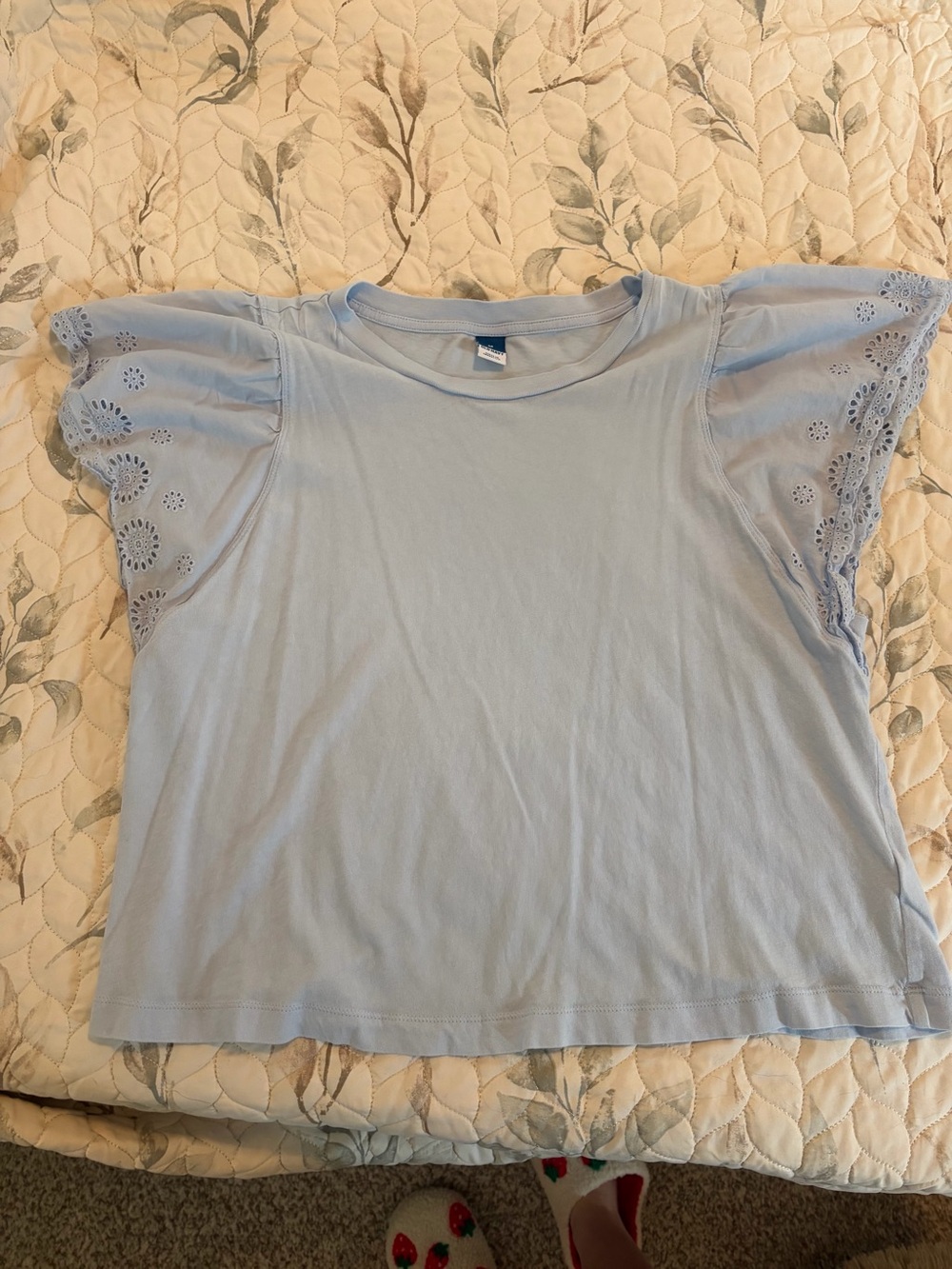 Old Navy Light Blue Eyelet Flutter Sleeve Top